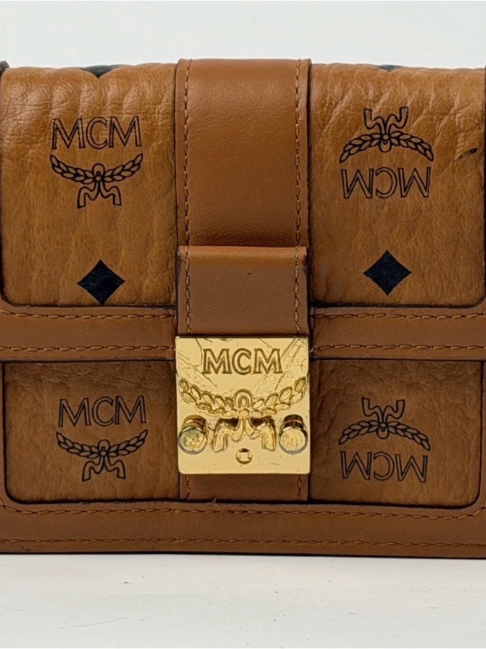 MCM Cognac Visetos Mini Bag with Gold Hardware